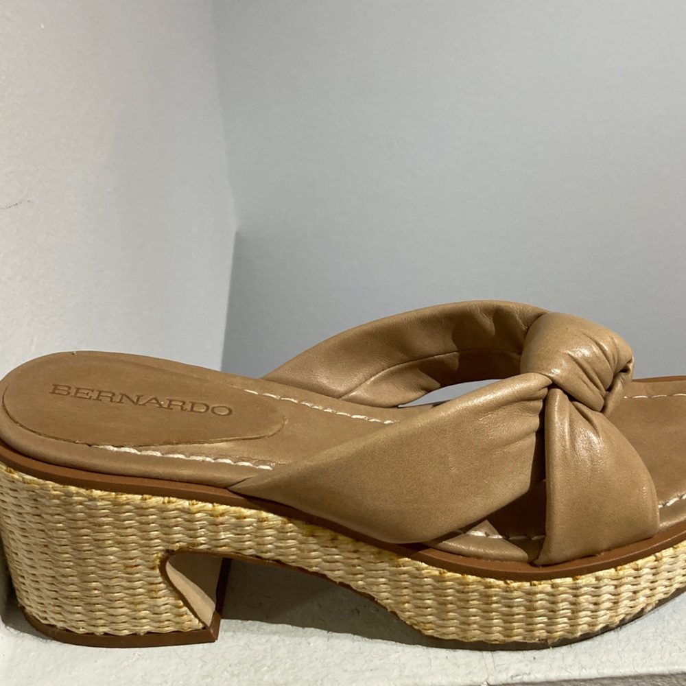 Bernardo Tan Knotted Soft Leather Platform Slide Sandals